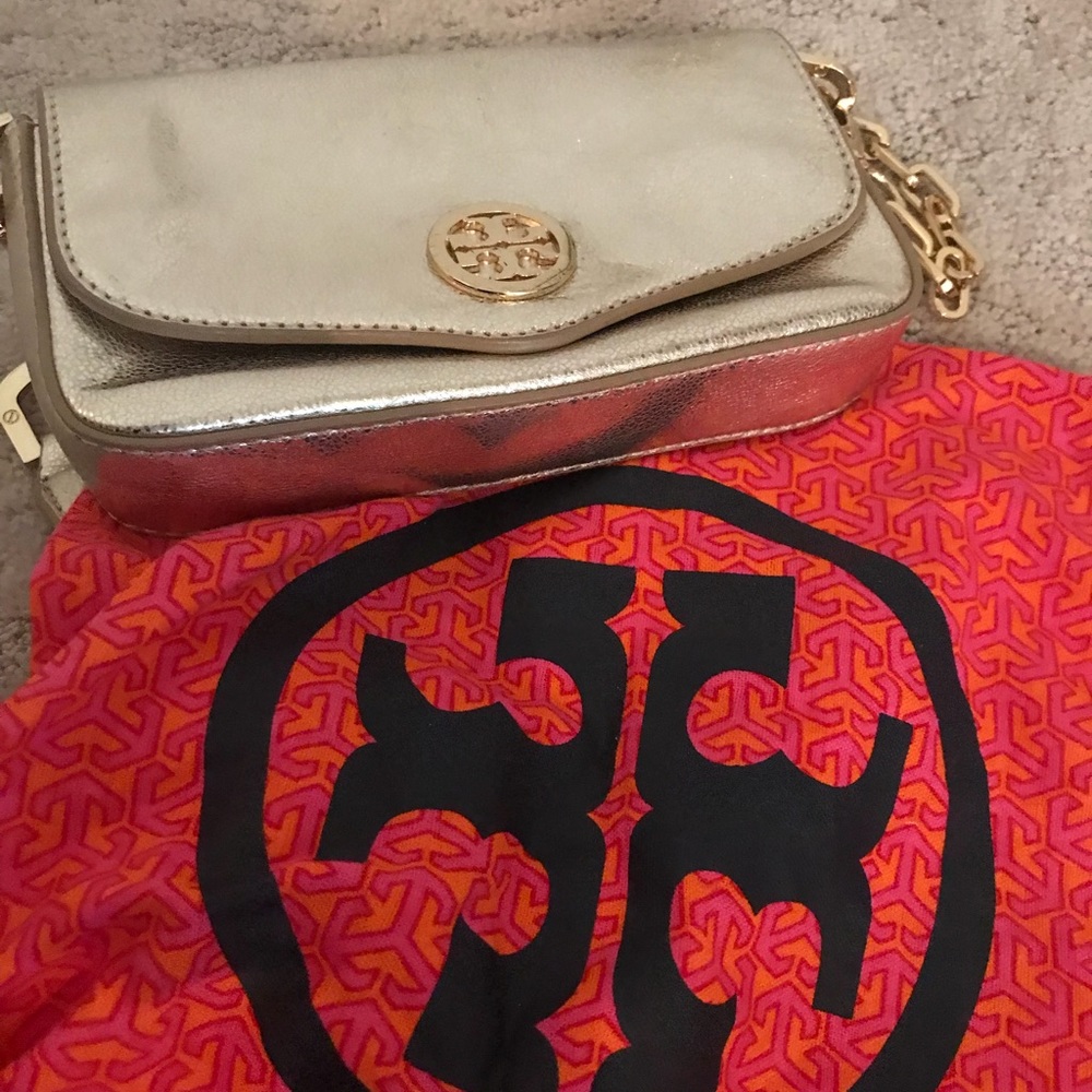 Tory Burch gold evening bag